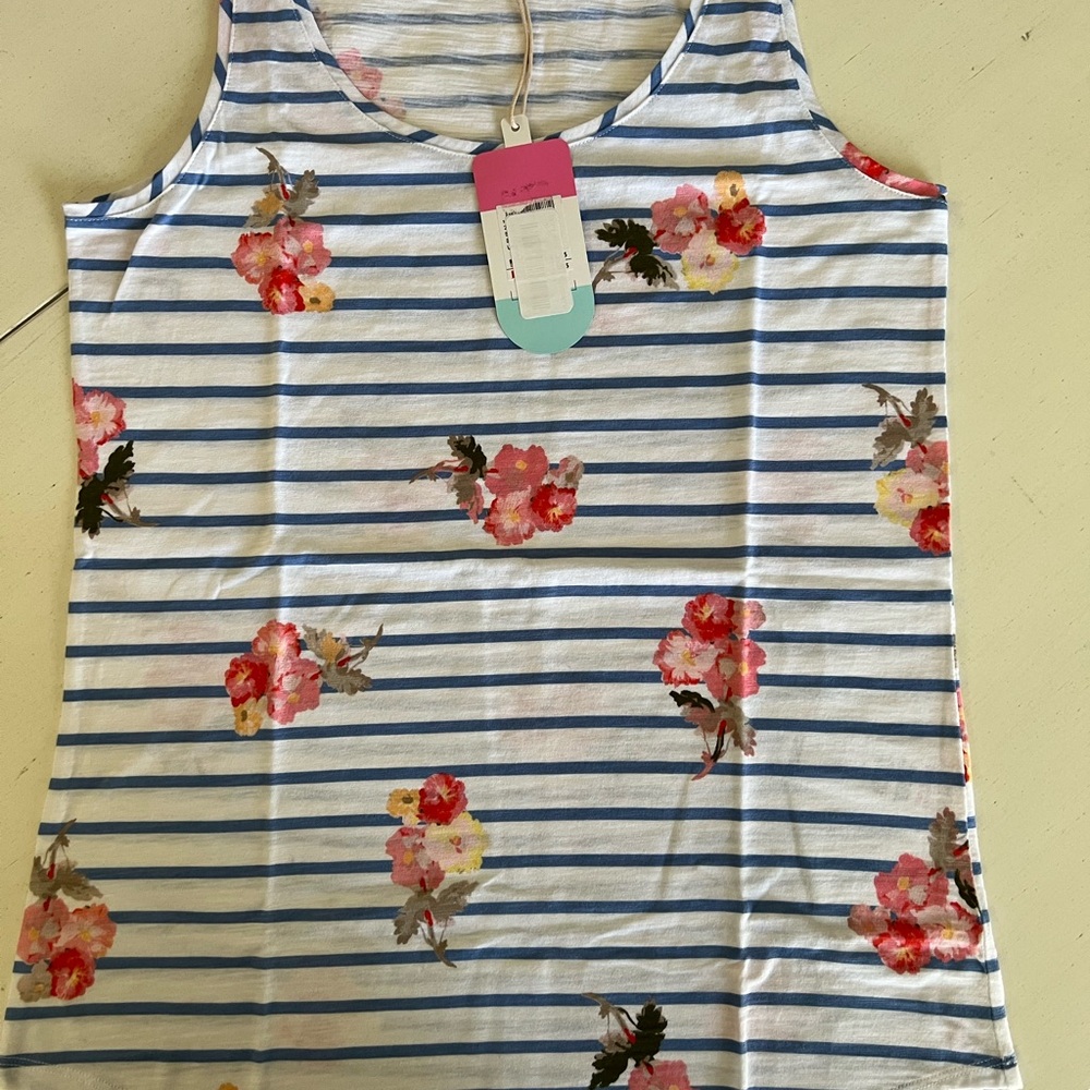 Joules Bo Printed Tank Top in Floral & Blue Stripe NWT